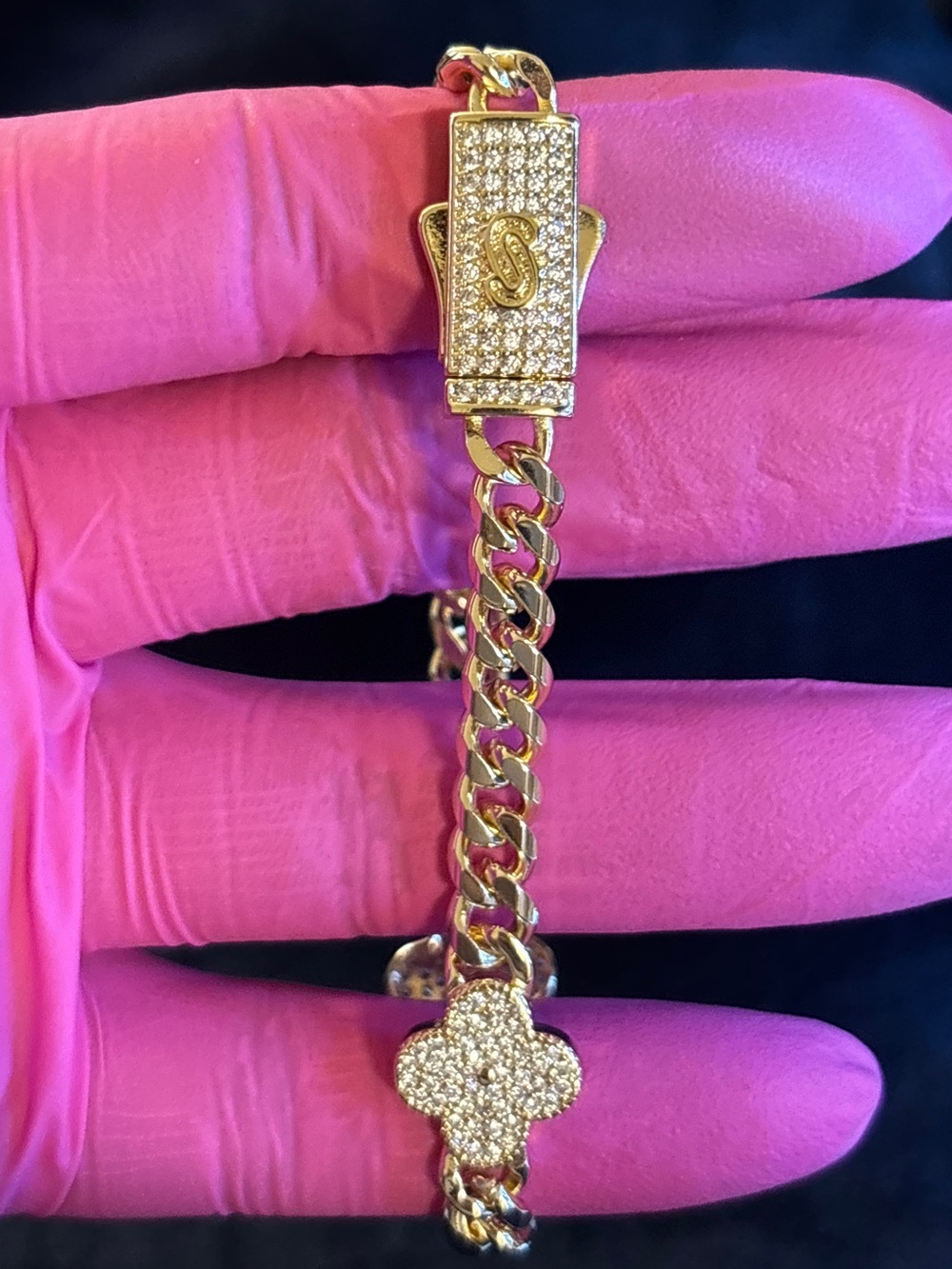 6mm Yellow Gold Clover Cuban Link Bracelet 7 1/2 in. - Picture 8 of 10